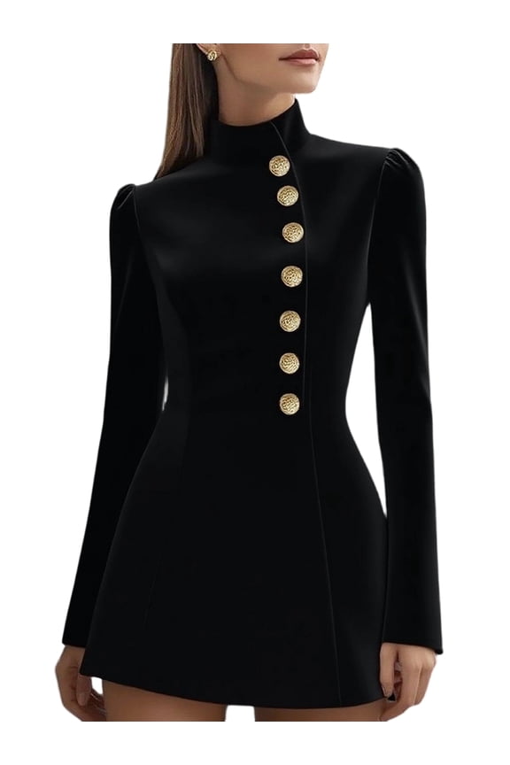 Women'S Slim-Fit Stand Collar Long Sleeves Blazer Dress Business Office Blazer Mini Dresses