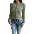 thumbnail image 1 of Women'S Slim Fitted Round Neck Cardigan Sweater Button Down Basic Knit Outerwear Green S, 1 of 8