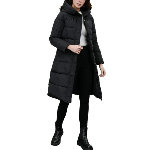 Women'S Slim Long Hooded Parka Jacket Thick Warm Winter Coat Outerwear Black 4XL