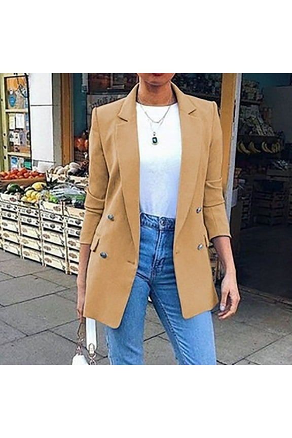 Clearance Black and Friday Womens Clothing Under $10.00 Fayshow0 Womens Ladies Solid Turn Down Collar Jacket Long Sleeve Coat Outerwear,Brown S