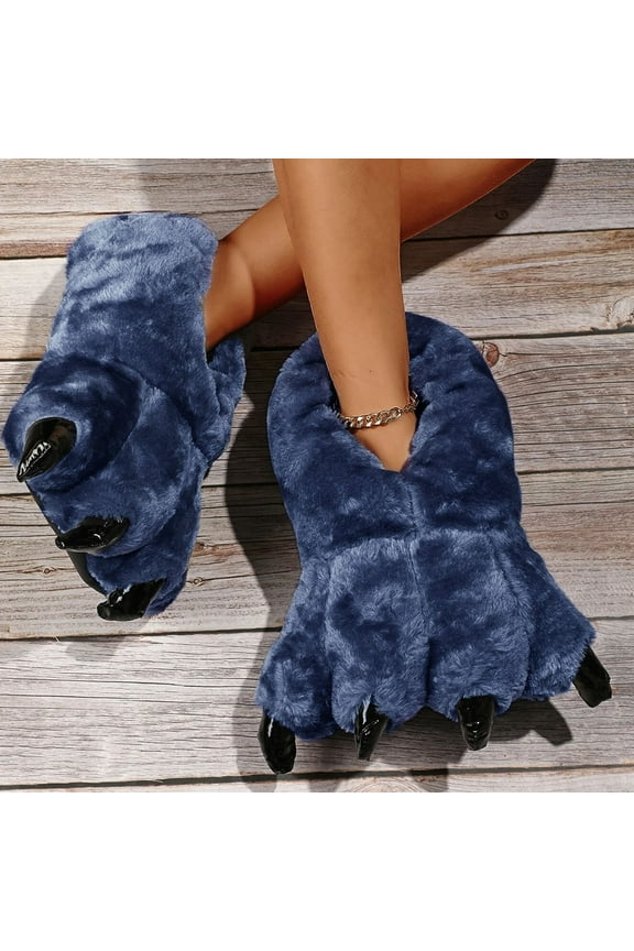 Women'S Slipper Animal Paws Indoor Outdoor House Slipper Fuzzy Fluffy House Shoes Slip On Comfort Footwear Funny Flat Slides Blue US: 9.5
