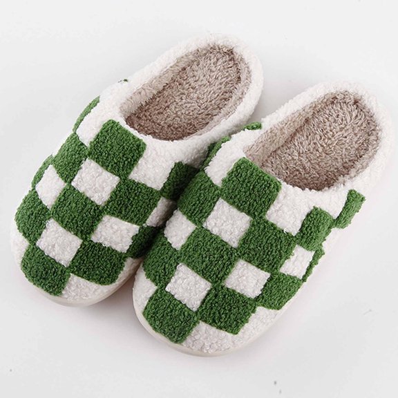 Women'S Slipper Plaid Indoor Outdoor House Slipper Fuzzy Fluffy House Shoes Slip On Comfort Footwear Cute Flat Slides Green US: 8