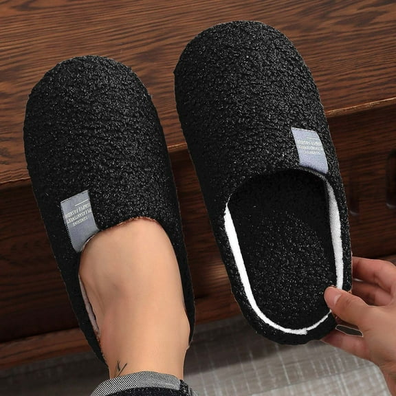 Women'S Slipper Solid Color Indoor Outdoor House Slipper Fuzzy Fluffy House Shoes Slip On Comfort Footwear Cute Flat Slides Black US: 6.5
