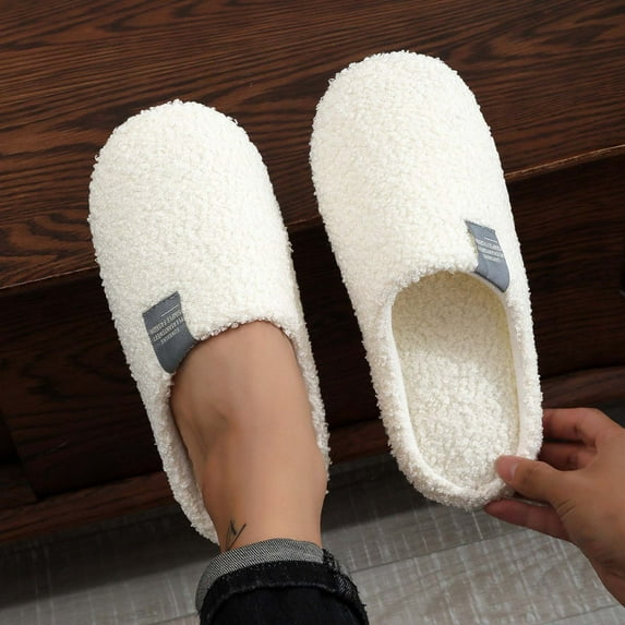 Women'S Slipper Solid Color Indoor Outdoor House Slipper Fuzzy Fluffy House Shoes Slip On Comfort Footwear Cute Flat Slides White US: 6.5