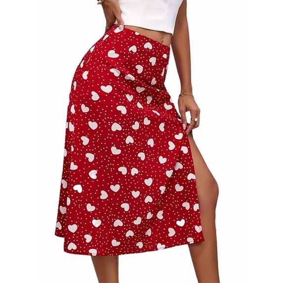 Women'S Slit Split Long Skirts High Waisted Maxi Skirts Red XL