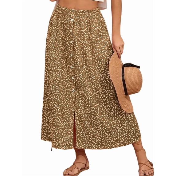 Women'S Slit Split Long Skirts High Waisted Summer Maxi Skirts Beige M