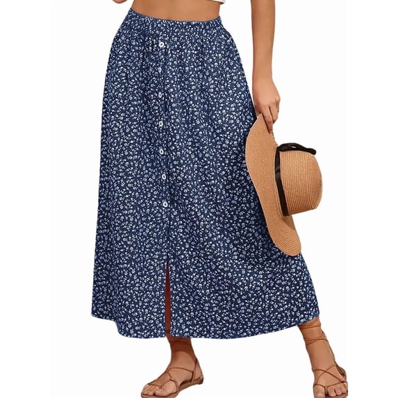 Women'S Slit Split Long Skirts High Waisted Summer Maxi Skirts Blue XXL