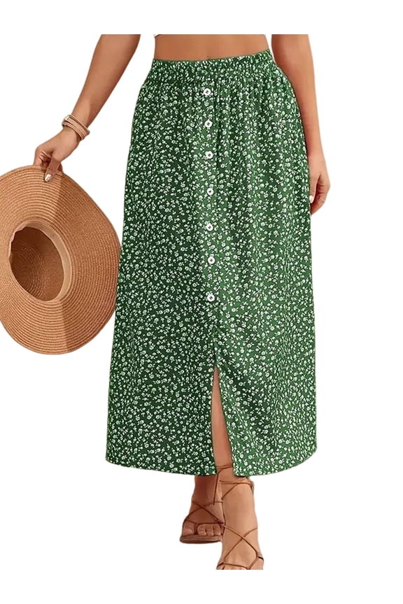 Women'S Slit Split Long Skirts High Waisted Summer Maxi Skirts Green M