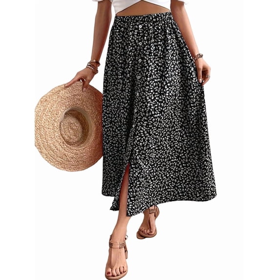 Women'S Slit Split Long Skirts High Waisted Summer Maxi Skirts Mixed Color S