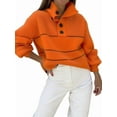 thumbnail image 1 of Women'S Slouchy Waffle Knit Sweater 1/2 Button Collared Pullover Striped Sweater Tops Tangerine Color L, 1 of 8