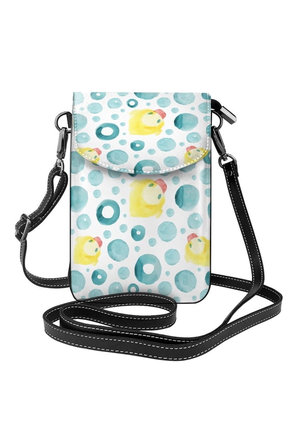 Women'S Small Leather Crossbody Flip Phone Bag Mini Crossbody Handbag With Credit Card Slots Watercolor Yellow Cute Rubber Animal Duck