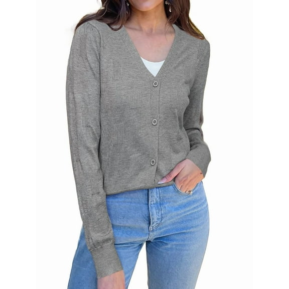 Women'S Soft Cropped Cardigan Casual Shawl Sweater Top Light Gray XS