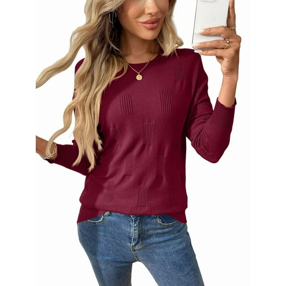 Women'S Soft Knit Sweater Fall Dressy Casual Pullover Tops Wine Red L