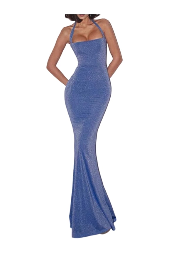 Women'S Soft Lounge Long Slip Dress Sleeveless Backless Bodycon Maxi Dresses for Women Blue L