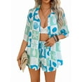 thumbnail image 1 of Women'S Soft Summer Floral Tropical Print V Neck Tee Short Sleeve Button Top Shorts 2 Piece Sets Checkerboard XL, 1 of 8
