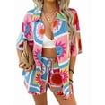 thumbnail image 1 of Women'S Soft Summer Floral Tropical Print V Neck Tee Short Sleeve Button Top Shorts 2 Piece Sets Checkered Flower M, 1 of 8