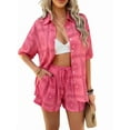 thumbnail image 1 of Women'S Soft Summer Floral Tropical Print V Neck Tee Short Sleeve Button Top Shorts 2 Piece Sets Rose-Red XL, 1 of 8