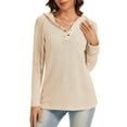 thumbnail image 1 of Women'S Solid Casual Hooded Button Long Sleeve Drawstring Sweatshirt Top, 1 of 4