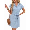 thumbnail image 1 of Women'S Solid Color Casual Button Down Tie Waist Woven Dress Midi Shift Summer Dress Blue L, 1 of 9