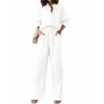 thumbnail image 1 of Women'S Solid Color Collared Blouse and High Waist Pants Two Piece Set Fashion White M, 1 of 9