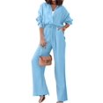 thumbnail image 1 of Women'S Solid Color Collared Blouse and High Waist Pants Two Piece Set Fashion, 1 of 9