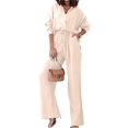 thumbnail image 1 of Women'S Solid Color Collared Blouse and High Waist Pants Two Piece Set Fashion, 1 of 9