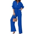 thumbnail image 1 of Women'S Solid Color Collared Blouse and High Waist Pants Two Piece Set Fashion, 1 of 9