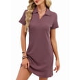 thumbnail image 1 of Women'S Solid Color Collared Loose Short-Sleeve T-Shirt Dress Brick Red S, 1 of 10