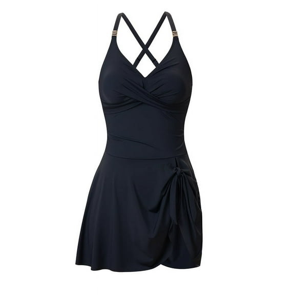 Women'S Solid Color Fashionable and Versatile Slim Fit One-Piece Skirt Bikini Black L