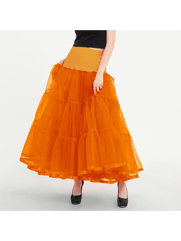 Women'S Solid Color High Waisted Mesh With A Large Hemline Puffy Skirt And Half Skirt, Size S-2XL