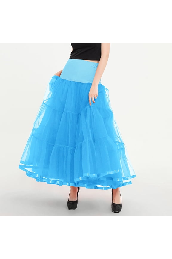 Women'S Solid Color High Waisted Mesh With A Large Hemline Puffy Skirt And Half Skirt, Size S-2XL