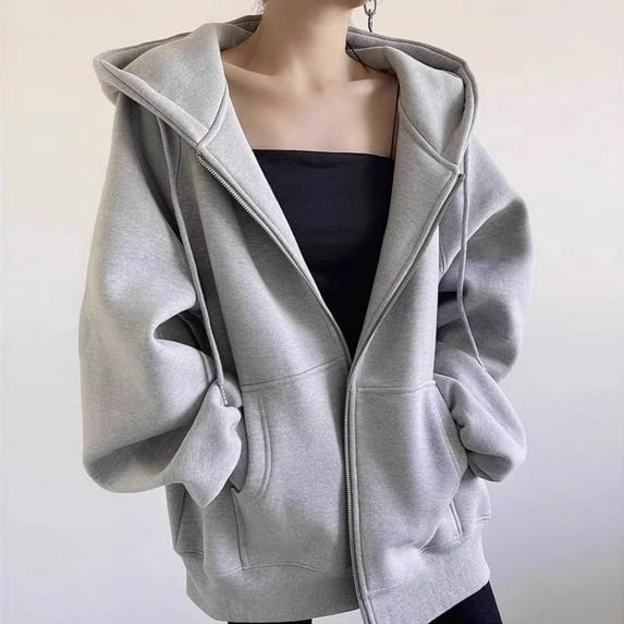 Women'S Solid Color Hooded Sweatshirt 2025 Winter Plush Lining Retro Casual Loose Fit Pullover Cozy Streetwear Top Black Blouses For Women