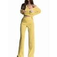 thumbnail image 1 of Women'S Solid Color Knitted Casual Hollow Commuter Suit Long Sleeve Button Top High Waist Pants Two-Piece Suit Yellow S, 1 of 6