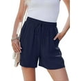 thumbnail image 1 of Women'S Solid Color Lace Trim Drawstring Shorts Dark Blue XL, 1 of 6