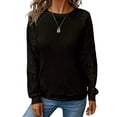thumbnail image 1 of Women'S Solid Color Lace Trim Long Sleeve T-Shirt Round Neck See Through Casual Elegant Top Black XL, 1 of 7