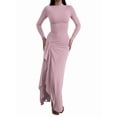 thumbnail image 1 of Women'S Solid Color Long Sleeve Crew Neck Ruched Waist Flowy A Line High Low Midi Irregular Split Dress Pink L, 1 of 7