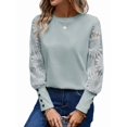 thumbnail image 1 of Women'S Solid Color Long Sleeve Embroidered Lace Stitching Waffle Round Neck Top Lake Blue XL, 1 of 8
