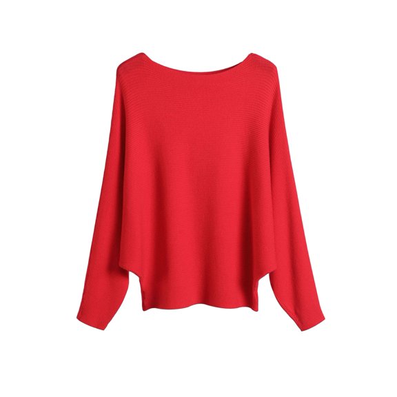 Women'S Solid Color Oversized Batwing Sleeve Boat Neck Long Sleeve Knit Sweater Loose Pullover Big size