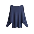 thumbnail image 1 of Women'S Solid Color Oversized Batwing Sleeve Boat Neck Long Sleeve Knit Sweater Loose Pullover Dark Blue One size, 1 of 6