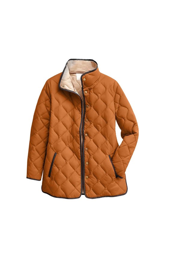 Women'S Solid Color Stand-Up Collar Pleated Cotton Long Sleeve Button-Up Jacket Winter Coats For Women Womens Puffer Jacket Winter Clothing For Women