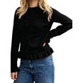 thumbnail image 1 of Women'S Solid Crew Neck Ruffle Hem Long Sleeve Knit Sweater, 1 of 8