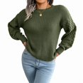 thumbnail image 1 of Women'S Solid Knit Cable Sweater Casual Long Lantern Sleeve Pullover Crew Neck Knitted Tops Army Green L, 1 of 9