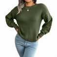 thumbnail image 1 of Women'S Solid Knit Cable Sweater Casual Long Lantern Sleeve Pullover Crew Neck Knitted Tops  Green S, 1 of 8
