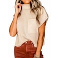 thumbnail image 1 of Women'S Solid Sleeveless Vest Mock Neck Cap Sleeve Knitwear Sweater Tops Khaki XL, 1 of 7