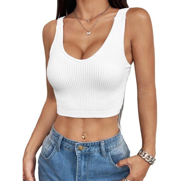 Women'S Spaghetti Strap Knit Crop - Top Striped Sleeveless Camisole Tops White M