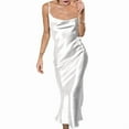 thumbnail image 1 of Women'S Spaghetti Strap Midi Satin Silk Dresses Slip Cowl Neck Party Cocktail Evening Dress White M, 1 of 8