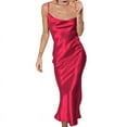 thumbnail image 1 of Women'S Spaghetti Strap Midi Satin Silk Dresses Slip Cowl Neck Party Cocktail Evening Dress Wine Red XS, 1 of 6