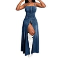 thumbnail image 1 of Women'S Spaghetti Strap Smocked Back Denim Dress Button Down A-Line Swing Flowy Maxi Jean Dress L, 1 of 8