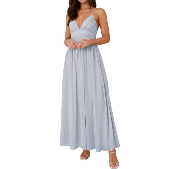 Women'S Spaghetti Strap V Neck Lace Up Bodycon Solid Nightclub Party Casual Dress Blue L