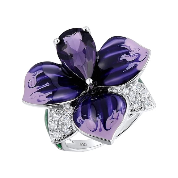 Women'S Sparkling Diamond Butterfly Finger Ring Promise Ring Zirconia Ring Engagement Ring, 5.95 cm, Purple